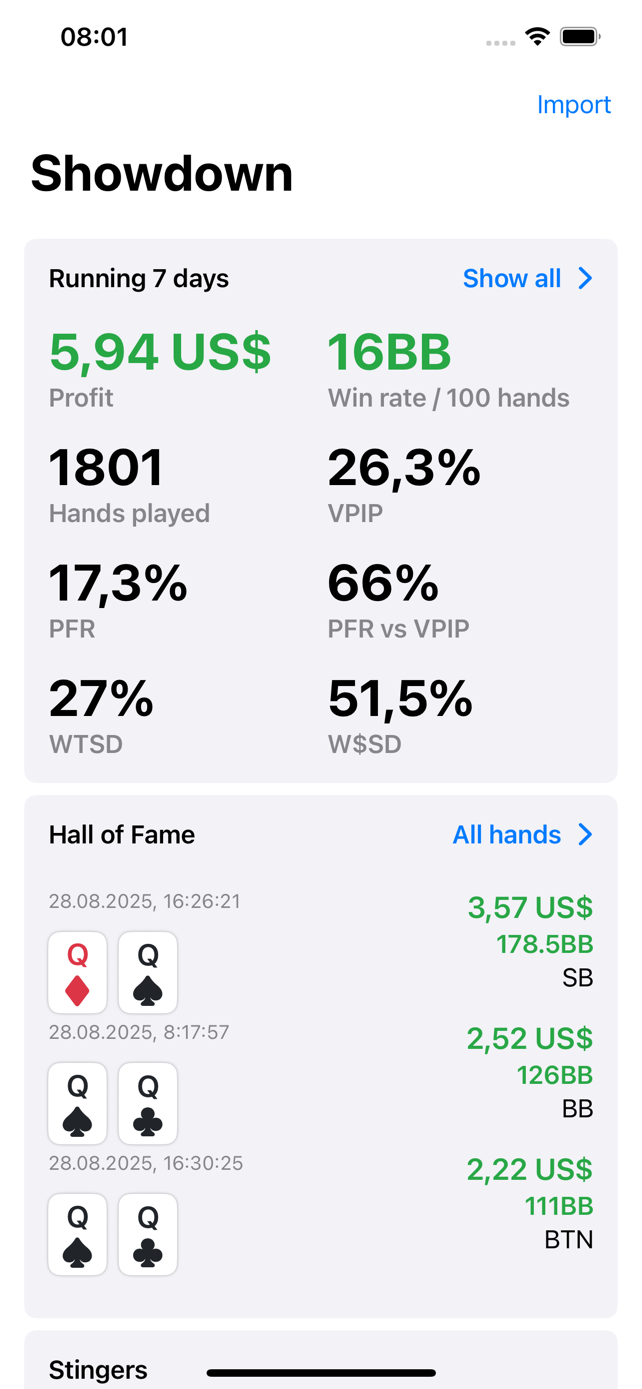 Showdown app running period dashboard screen