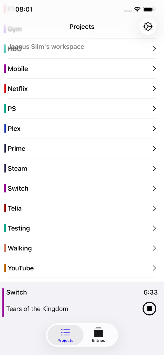 YATTA app projects screen